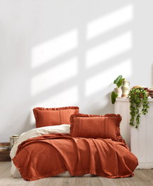 L'essentiel linge de maison Juego de doble piqué Tziana - Rojo teja